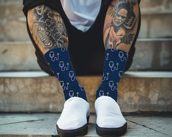 Doctor Socks  - Medical Field Cushioned Crew Socks Stethoscope Print Socks Gift for Doctor