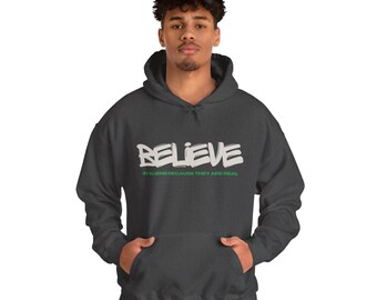 Believe in Aliens Hoodie UFO Lover Black Sweatshirt Gift about Aliens Funny Hoodie Aliens are Real Unisex Heavy Blend™ Hooded Sweatshirt