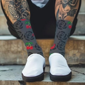 Cherry & Rose Valentine&#39;s Day Socks: Romantic Couple&#39;s Gift