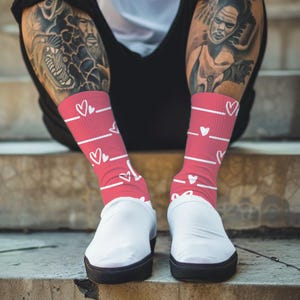 Calcetines de San Valentín, bonitos calcetines con estampado de corazones para parejas, calcetines románticos de fiesta en rosa y blanco, divertidos y cómodos calcetines unisex