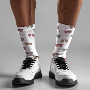 Sunglasses Print Crew Socks: Retro Colorful Socks for Men & Women