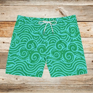 Groene heren zwemshorts oceaangolf print zwembroek voor hem zomer strand shorts cadeau voor vriend kustvakantie zwembad dag badmode