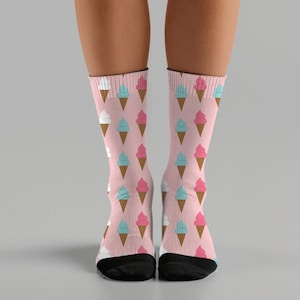 Ice Cream Printed Cushioned Crew Socks for Spring