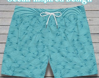 Bañador para hombre, pantalones cortos de color azul océano para hombre, ropa de playa, regalo para él, bañador de verano, pantalones cortos de estilo costero para piscina o playa.