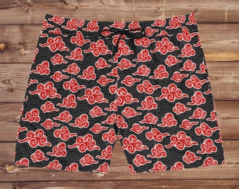 Men's Red Cloud Print Swim Shorts: Lightweight Quick-Dry Boardshorts