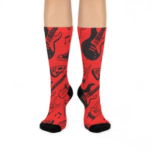 Calcetines de guitarra rojos, calcetines unisex, regalo para amantes de la música, regalo para guitarristas