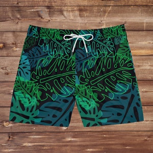 Zwembroek met tropisch blad voor heren Groene zwembroek met palmprint Jungle Beachwear Cadeau voor hem Zomeruitrusting voor heren: