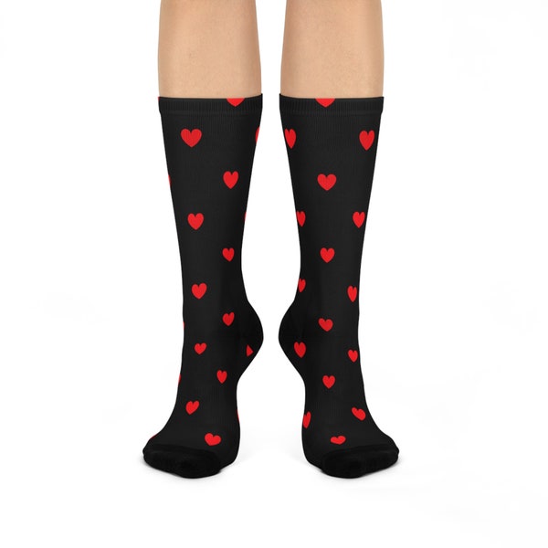 Black Heart Print Socks Red Heart Pattern Romantic Gift Valentine's Day Socks Gift for Her Couples Socks  Men's Heart Socks Cute Socks