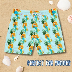 Men&#39;s Mermaid Swim Trunks: Tropical Ocean Print, Summer Pool Party