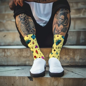 Unisex Socks with a Pattern of Old School Traditional Tattoo Artwork Socks for Summer