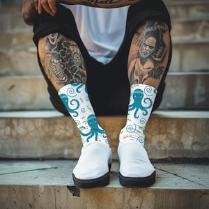 Fun Drunk Octopus Print Socks Ocean Lover gift Marine Life Socks Ocean Inspired Gift for Friend Nature Inspired Socks