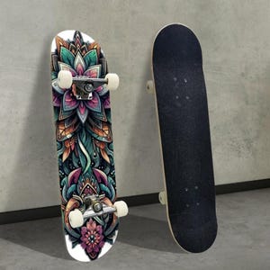 Mandala Skateboard Complete Maple Wood Double Kick Floral Art Skateboard for Street Skating Mandala Skateboard for Tricks