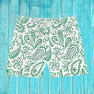 Groen en wit paisley bloemen zwembroek heren zwembroek zomer strand shorts tropische vakantie badmode lichtgewicht zwembadfeest outfit