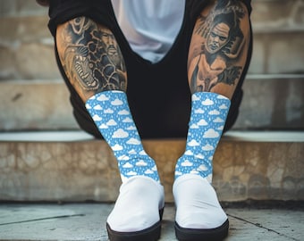 Rain Cloud Blue Socks with White Clouds Cute Gift for Friend Sky Socks Sky with Clouds Cloud Print Socks