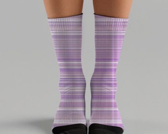 Purple Striped Crew Socks: Cushioned Women's Socks