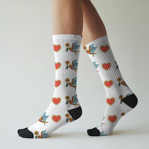 Tattoo Socks Unisex Crew Socks Retro Tattoo Style Gift for Tattoo Lover Rockabilly Socks Gift Idea for Friend