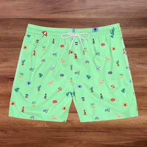 Leuke zwemshort voor heren zomer strandshort voor hem vakantie zwembroek met flamingo's palmbomen cadeau voor vriend poolparty shorts