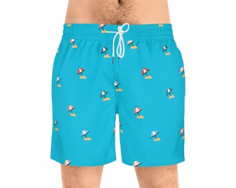 Shorts de baño de longitud media para hombre con estampado de sombrilla de playa (AOP)