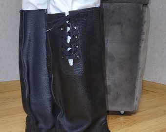 Vintage Tall Black Kirza Boots with Lace Panel, High Shaft Structured Pair