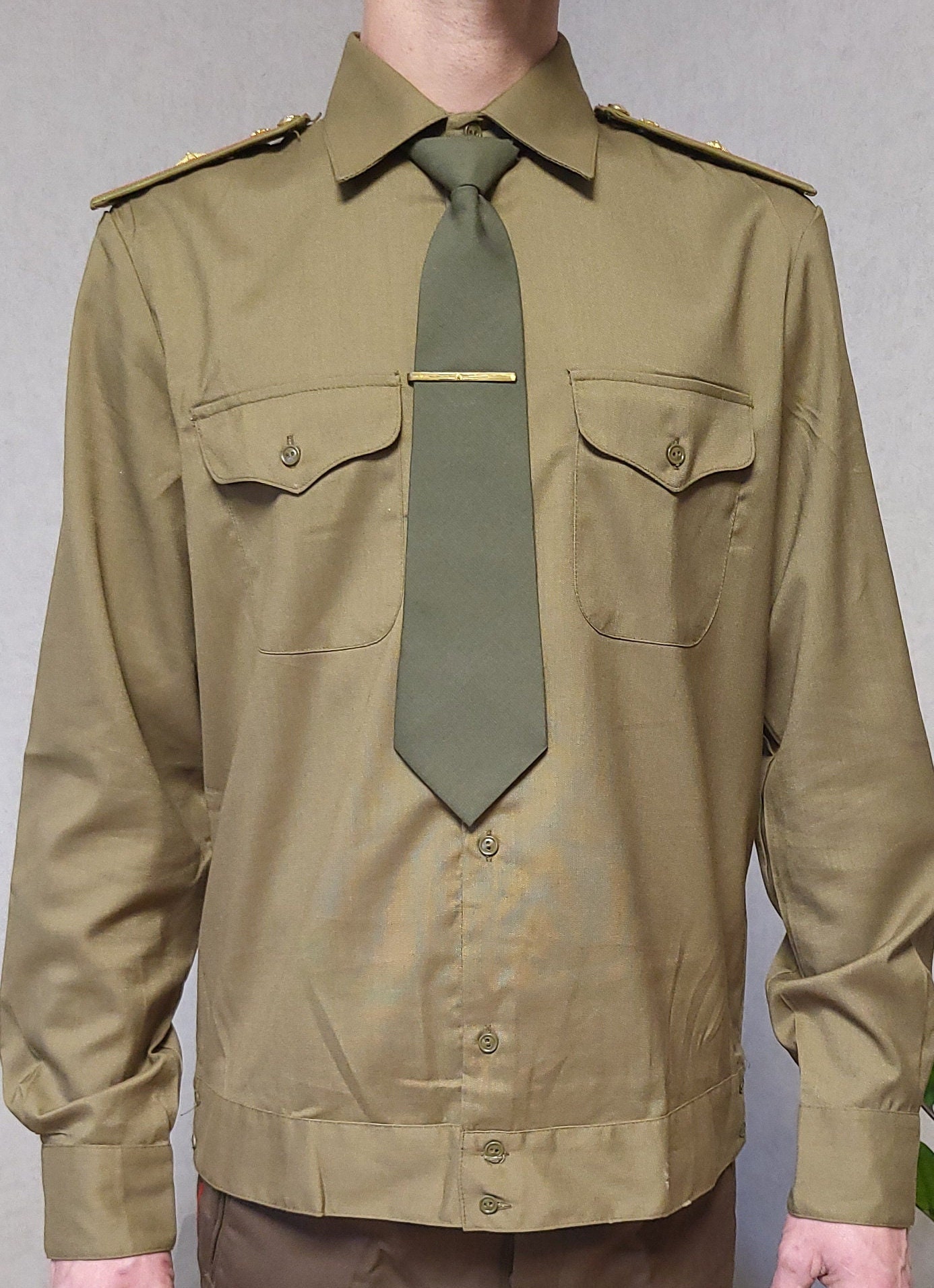 【完売品】Military bowtie flap military shirt Vintage OG 107 Military Shirt Men's Green Sateen Utility