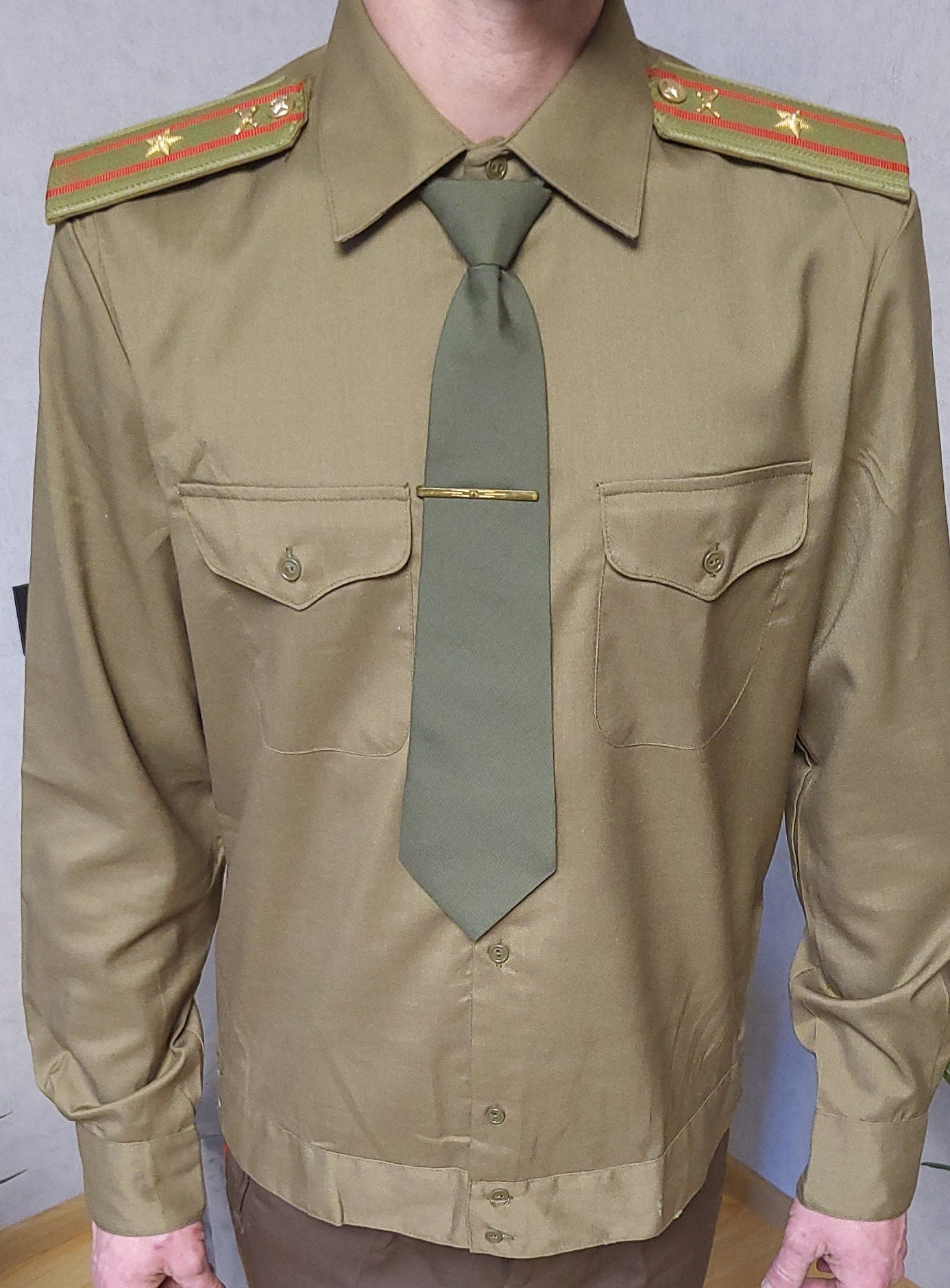 トップス 50s vintage military  SHIRT DW288 Vintage 50s Military Cotton Khaki Stand Up Collar Button