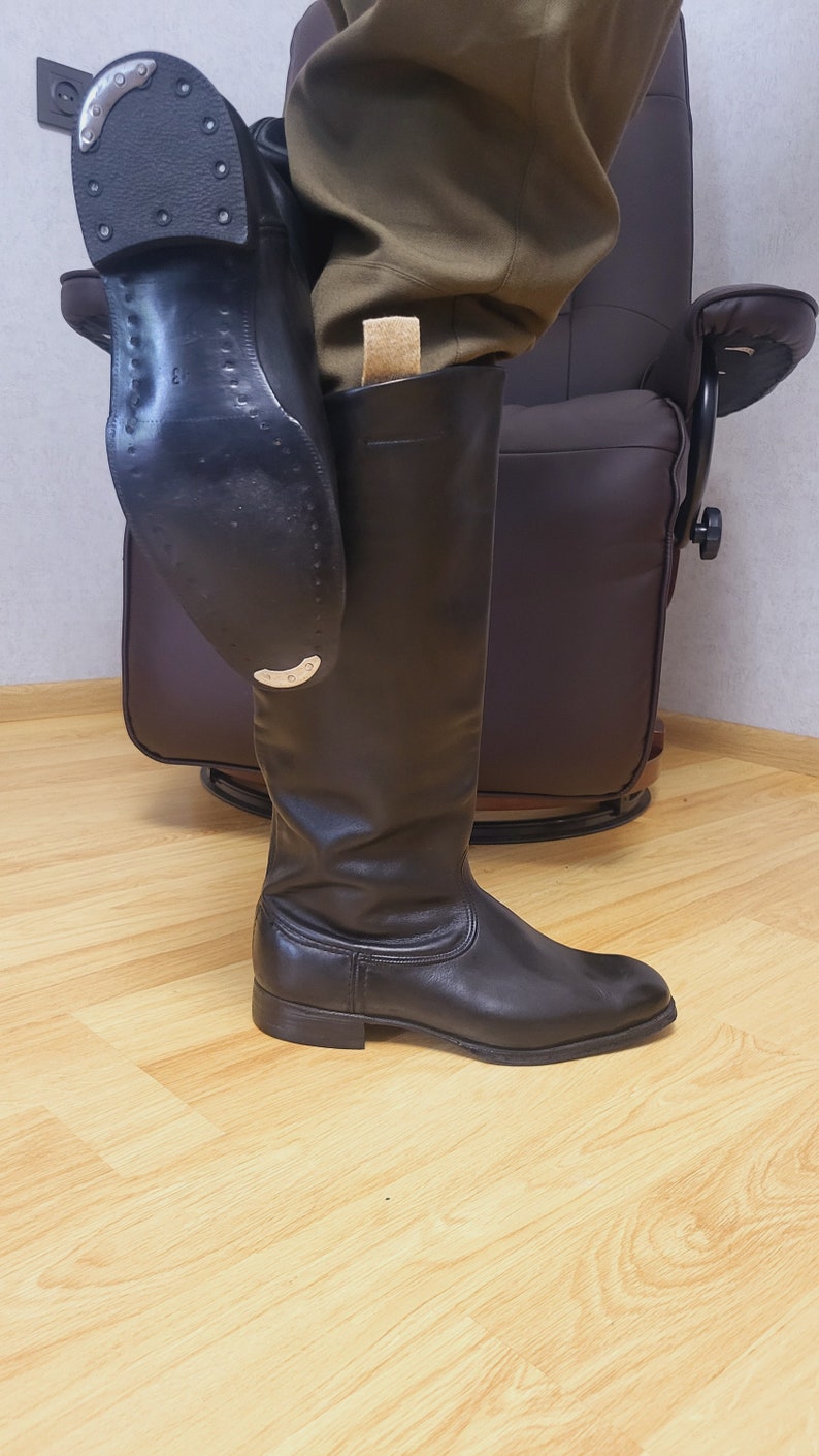 WW2 Military leather boots chromed from metal staples toe and heel USSR ...