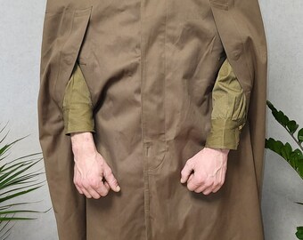Brown Rubberized Hooded Rain Cape, Long Waterproof Cloak, 1980s