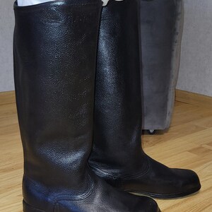 Tall Black Leather Boots With Leather Sole, Classic High Boots, Retro Old-Era Mens Footwear image 6