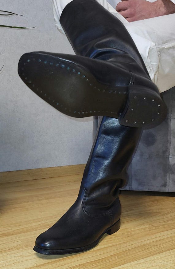 Authentic Retro Chrome Leather Boots, Rare 1970s Vintage Footwear, Classic Collectible Tall Shoes