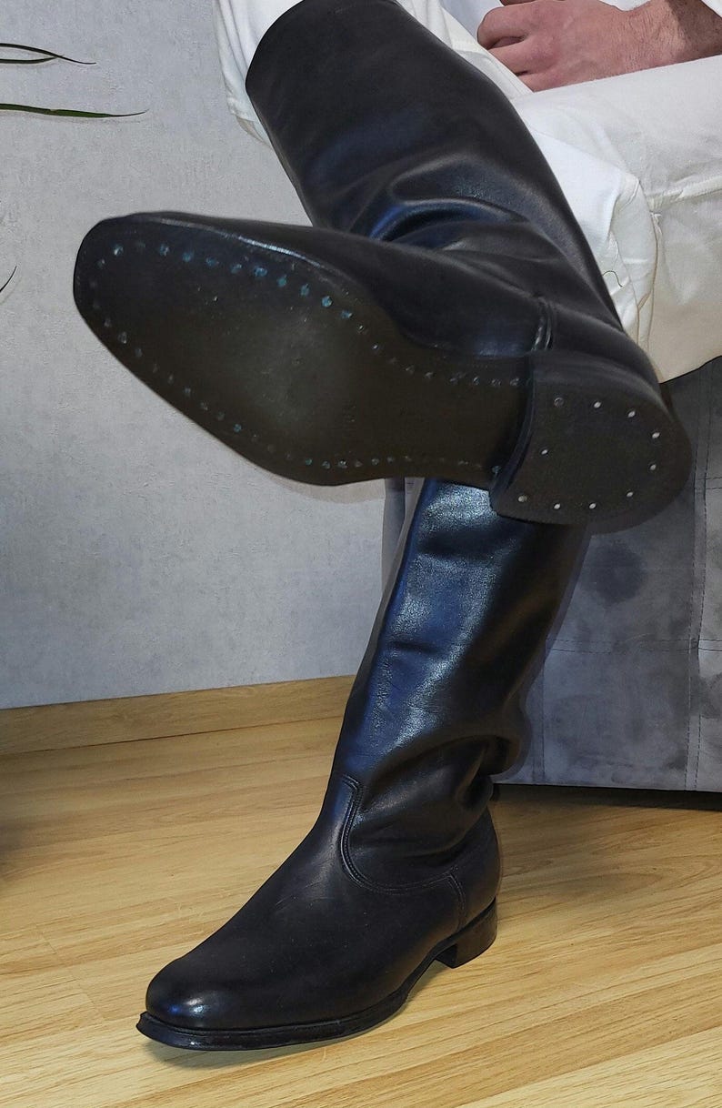 Authentic Retro Chrome Leather Boots, Rare 1970s Vintage Footwear, Classic Collectible Tall Shoes image 1