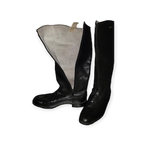 Klassieke zwarte leren chromen laarzen met ritssluiting aan de zijkant, zeldzaam verzamelschoeisel uit de jaren 70