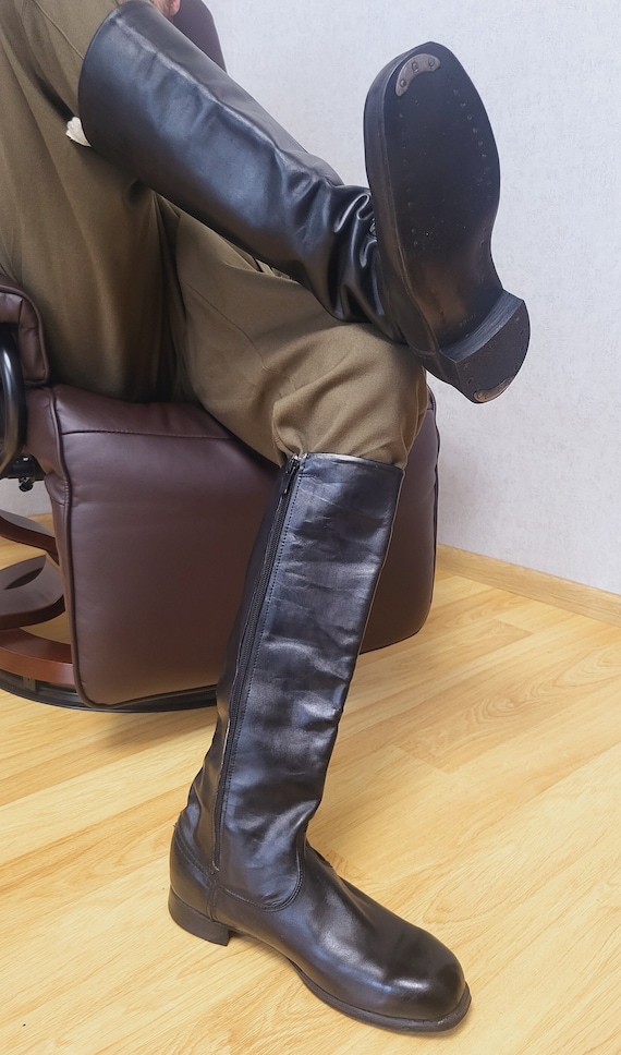 第二次世界大戦時のソ連製ヴィンテージレザーブーツ：クロームメッキ