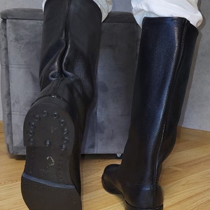 Tall Black Leather Boots With Leather Sole, Classic High Boots, Retro Old-Era Mens Footwear image 2