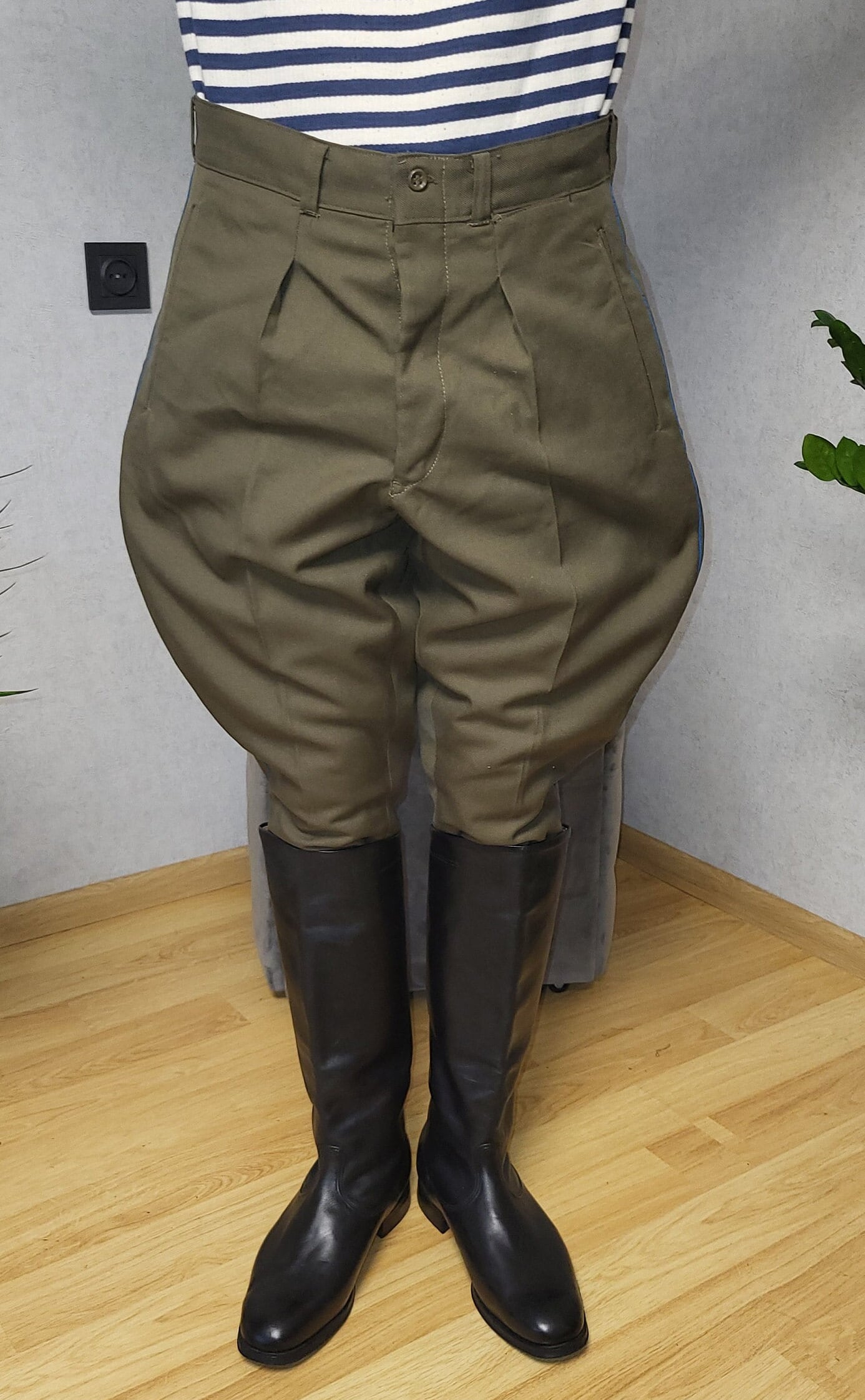 High Waist Riding Breeches, Retro Jodhpurs Pants With Contrast