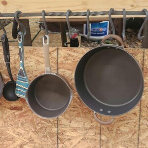 Handforged 3ft long steel pot rack bar with 12 S hooks