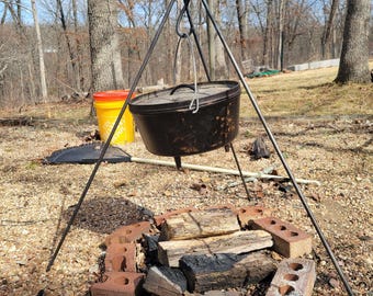 Hand-Forged USA-made Steel Campfire cooking Tripod – Durable & Rustic Outdoor Cooking