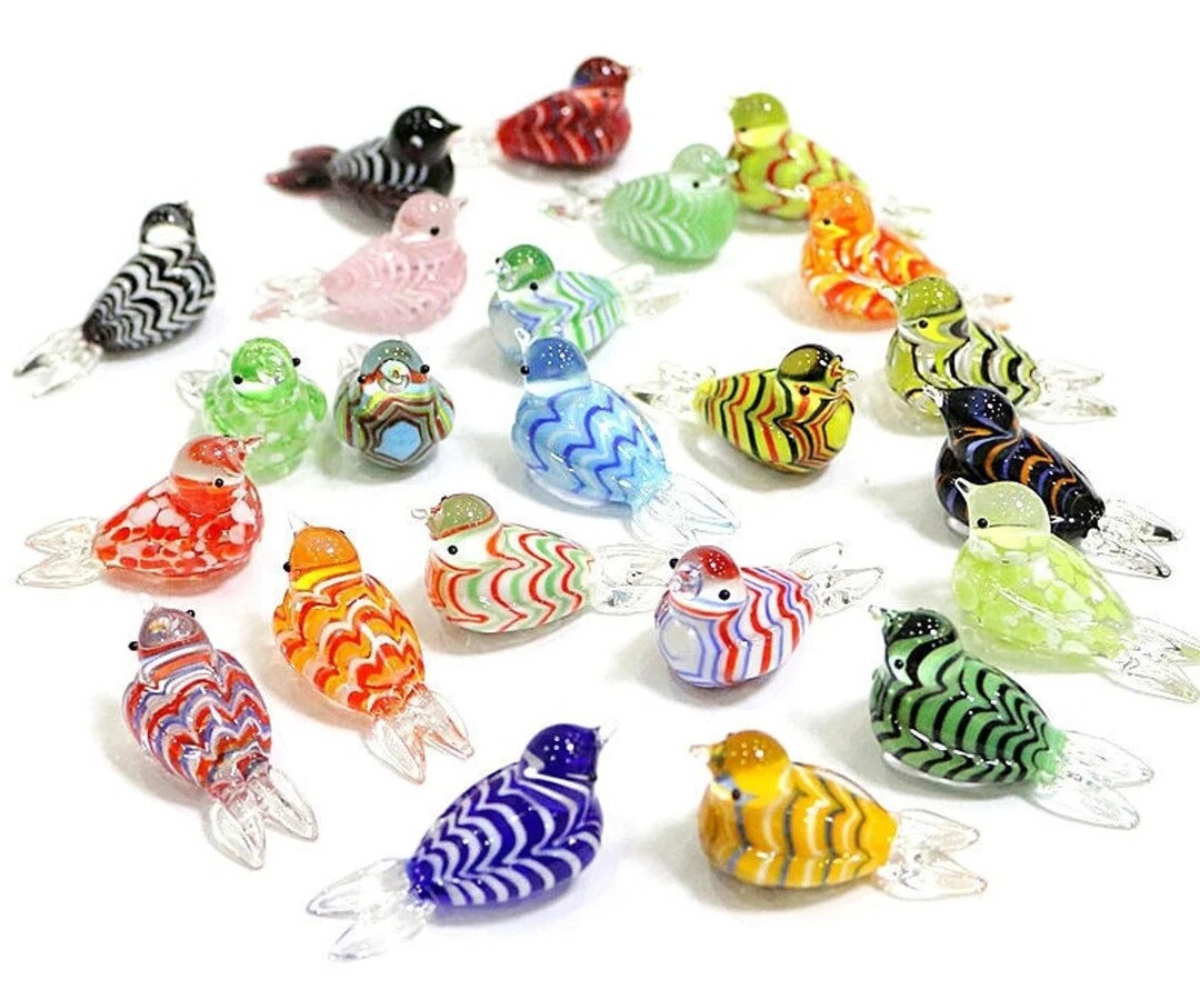 Cute Tiny Murano Glass Bird Figurines, Japanese Style Glass Ornament