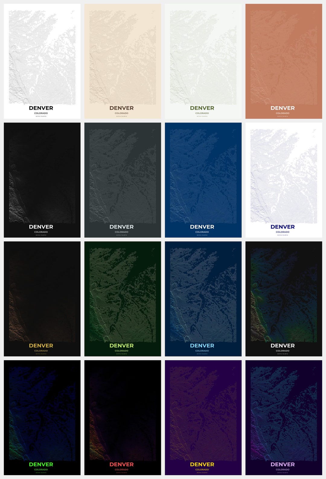 Denver Topographic Map Print | Colorado Wall Art | 16 Style Bundle ...