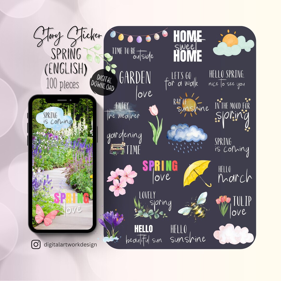 100 Instagram Story Stickers Spring English Transparent PNG Files ...