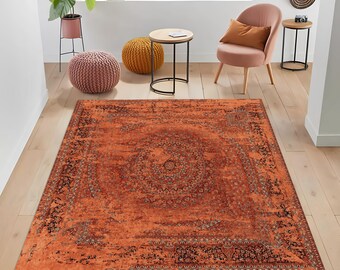 Faded Orange Rug: Distressed Modern Border Rug