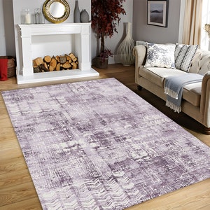 Purple Abstract Area Rug: Modern Distressed Style