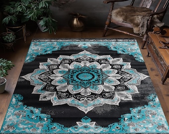 Mandala-Teppich in Used-Optik: Florales Dekor im Vintage-Stil