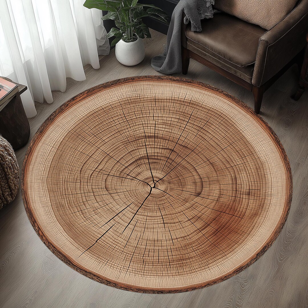 Small Round Forest Rug Tree Ring Wood Rug: Round Log Cabin Decor - Etsy