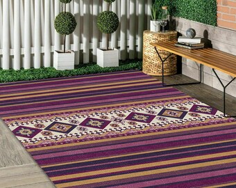 Tappeto Kilim turco, tappeto con motivo Kilim, tappeto multicolore, tappeto a righe, tappeto tradizionale, tappeto con motivo diamante, tappeto colorato, tappeto Kilim, decorazione per la casa