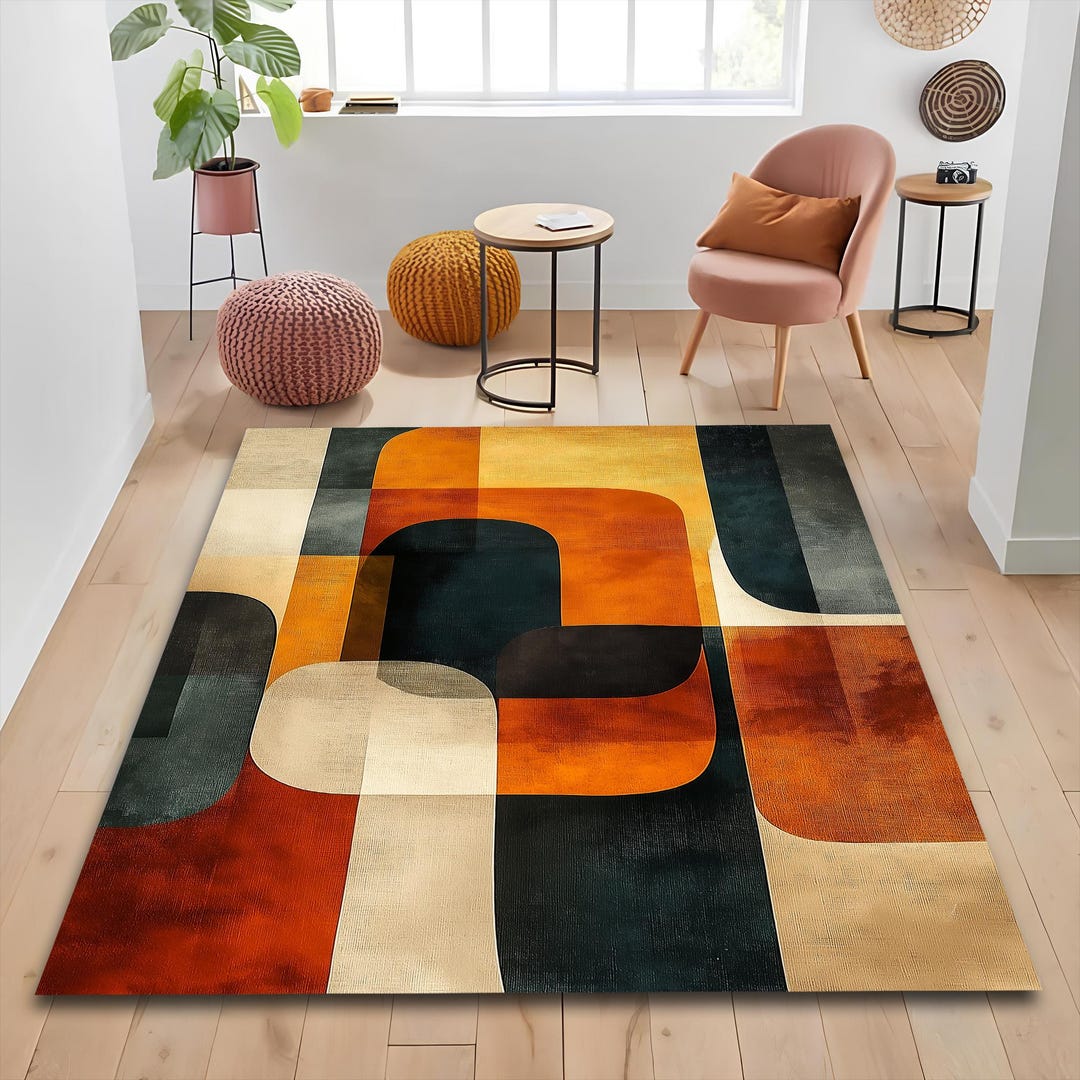 Geometric Mid Century Modern Rug: Retro Velvet Room Decor - Etsy