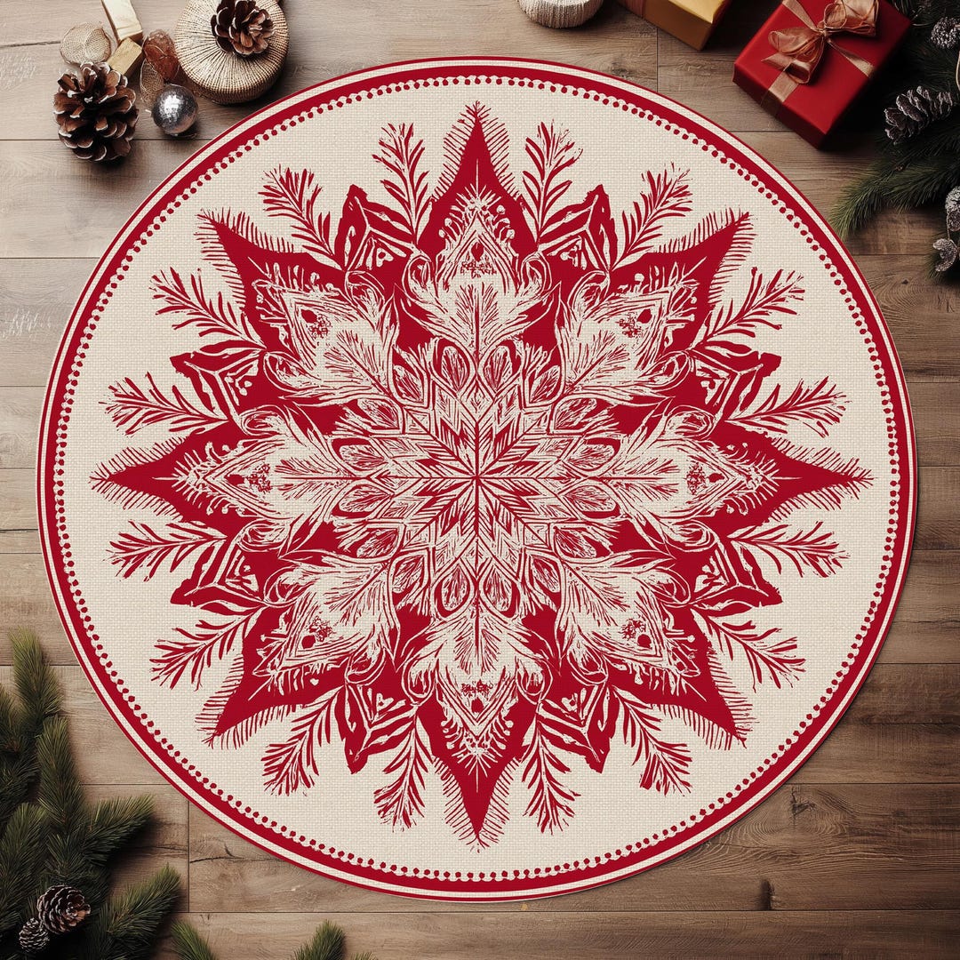 Round Blue Snowflake Rug Christmas Snowflake Round Rug: Winter Christmas Home Decor - Etsy