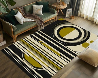 Retro 60s Mid Mod Daisy Area Rug, MCM Geometric Accent Rug, Mid