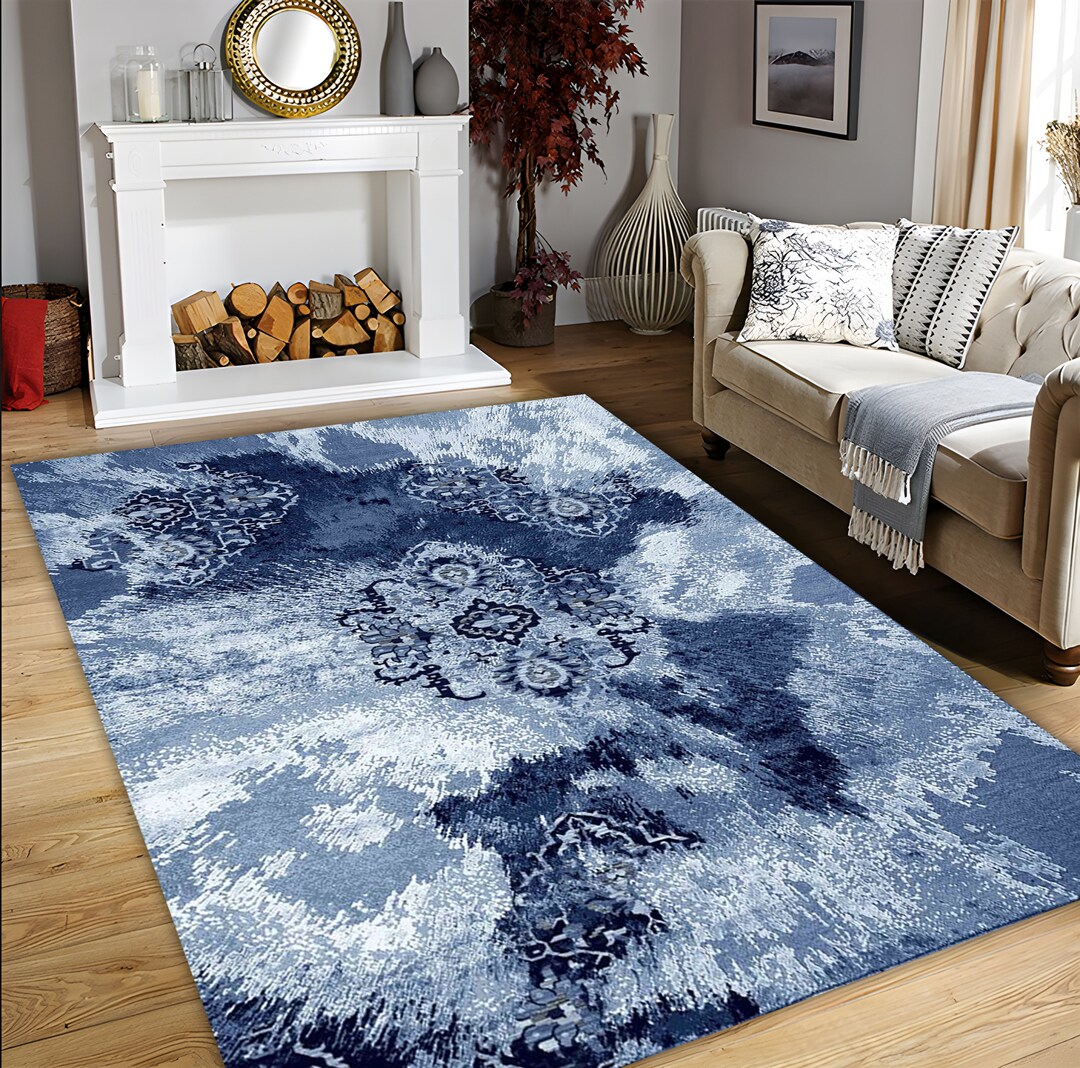 Blue Abstract Watercolor Rug: Modern Art Accent Rug - Etsy