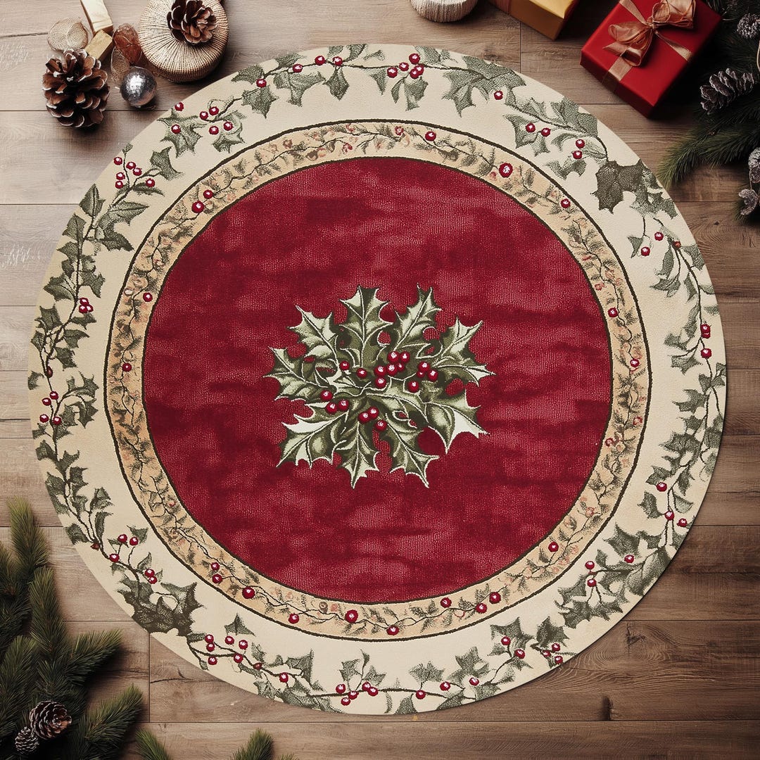 Holly Berries Christmas Round Rug: Holiday Decor - Etsy