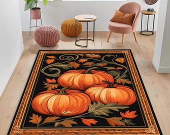 Pumpkin Rug: Rustic Halloween Kitchen & Living Room Decor